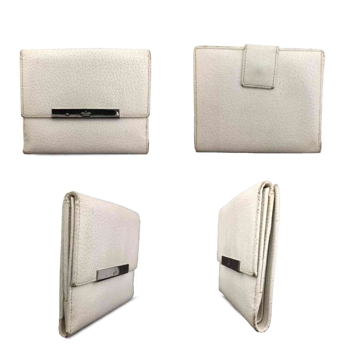 Gucci  Guccissima Leather Metal Bar French Flap Wallet Mystic White