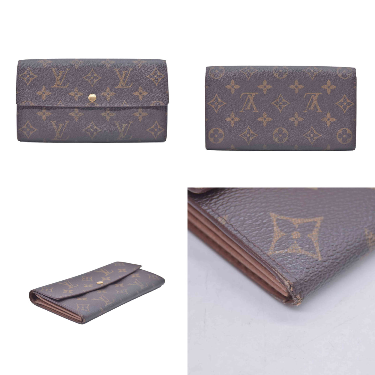 $800 1998 Louis Vuitton Monogram Portefeiulle Sarah Long Bifold Wallet Brown CONSIGNMENT TH0978