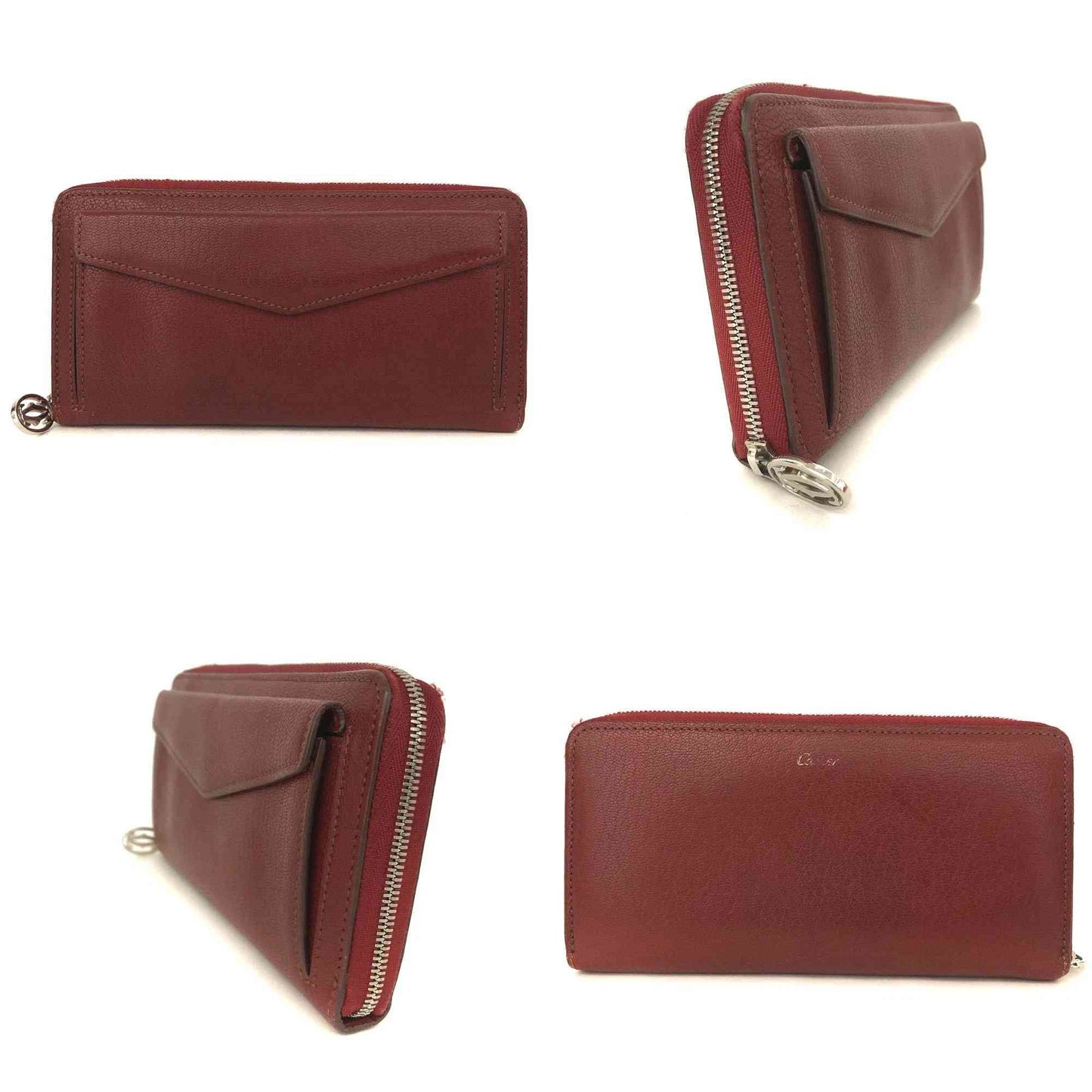 $980 Cartier Must de Cartier Zip Around Wallet Red Leather