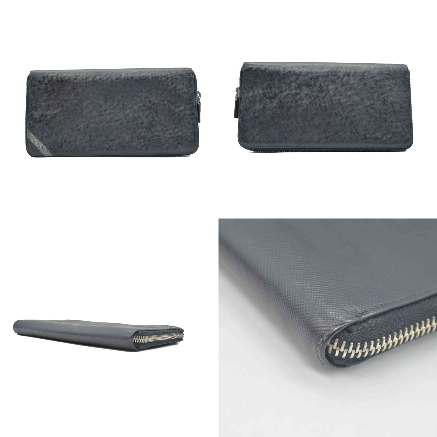 $1070 Prada Black Saffiano Leather Travel Zip Around Wallet CONSIGNMENT