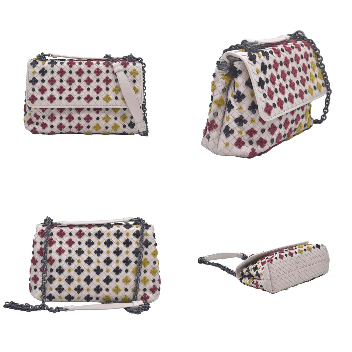 Bottega Veneta Nappa Intrecciato Embrooidered Mosaic Olimpia Shoulder Bag White Multicolor CONSIGNMENT