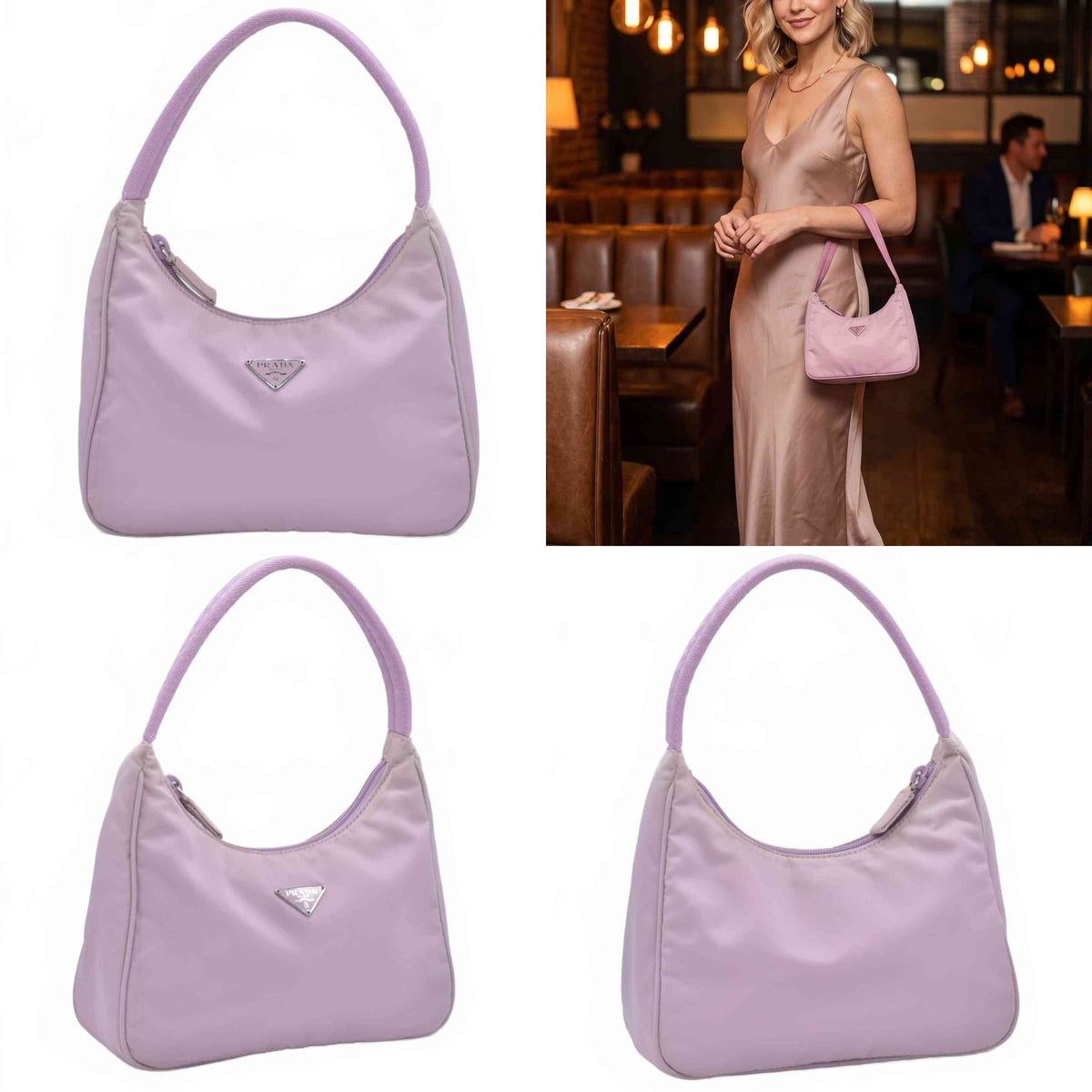$1320 PRADA Tessuto Nylon Hobo Mini Pink Lilac 10021101