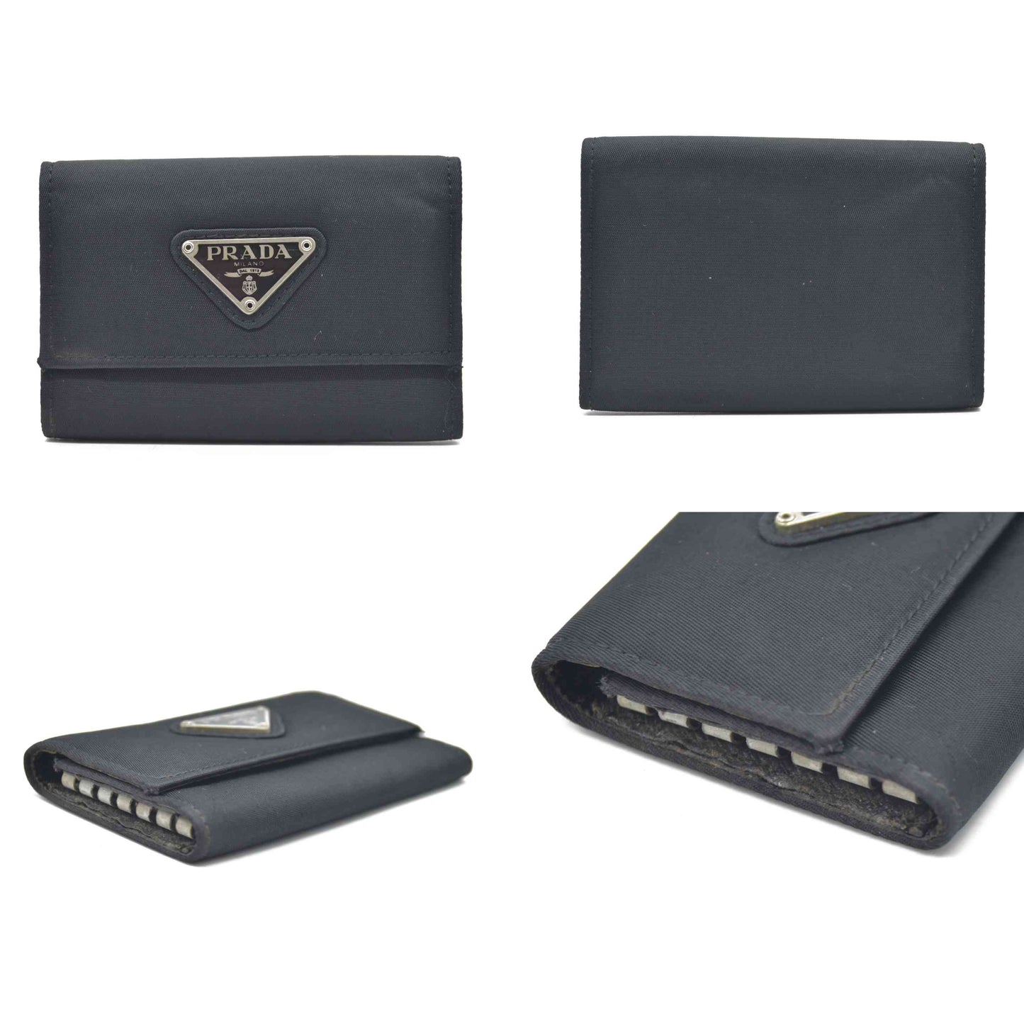 $595 Prada Tessuto Nylon 6 Key Holder Nero Black