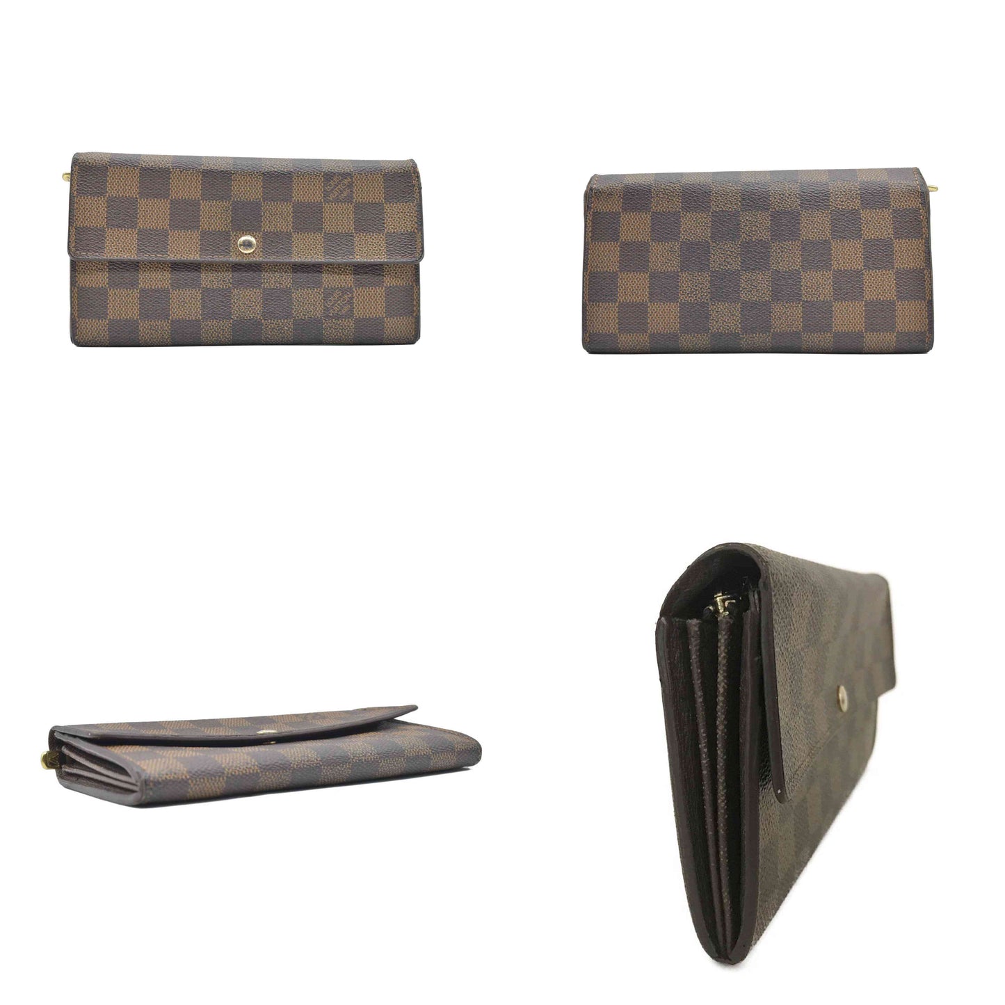 $725 2008 Louis Vuitton Damier Porte Feuille Sarah Long Bifold Wallet Brown CA5018