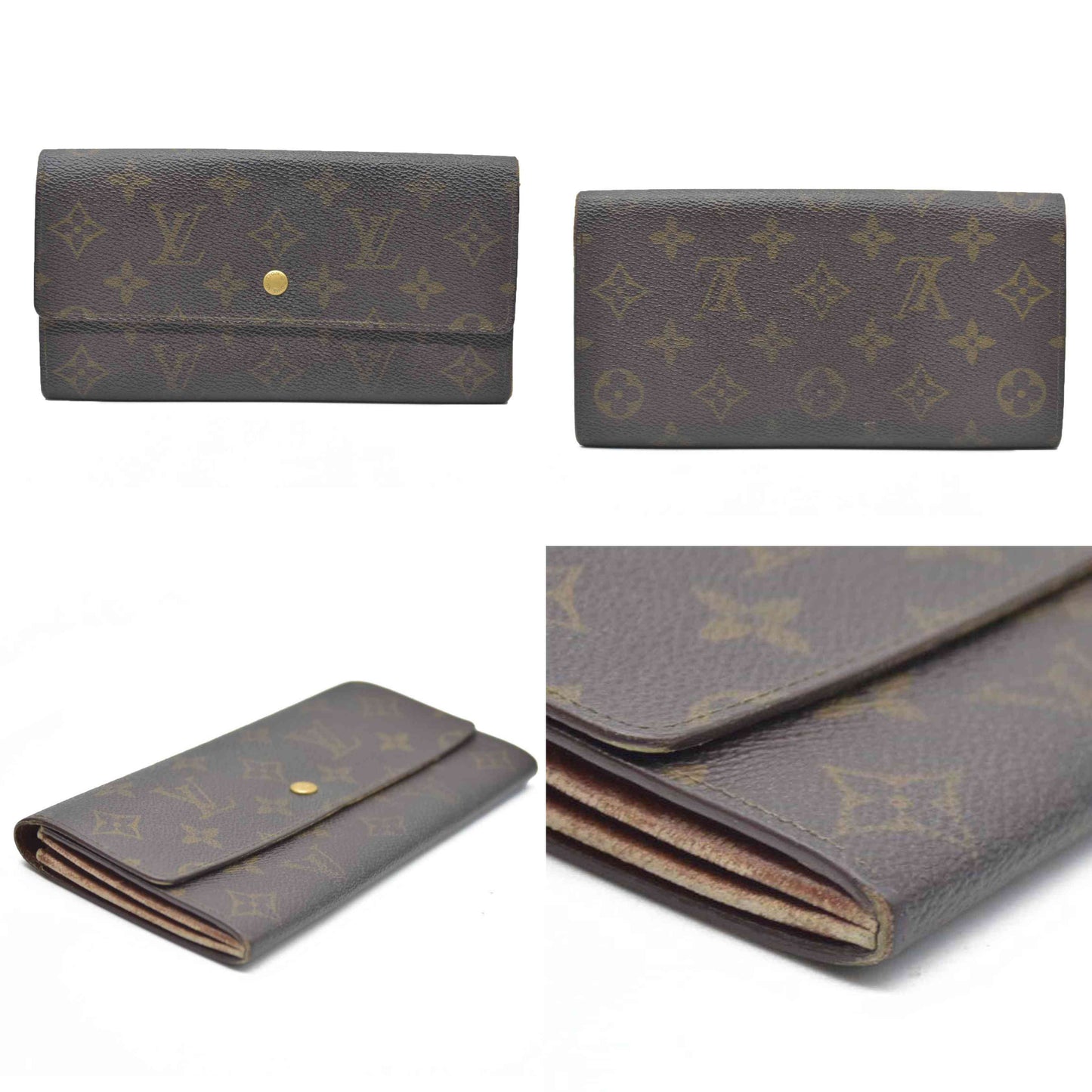 AUCTION $720 Louis Vuitton Monogram Portefeiulle Sarah Long Bifold Wallet Brown AN1921