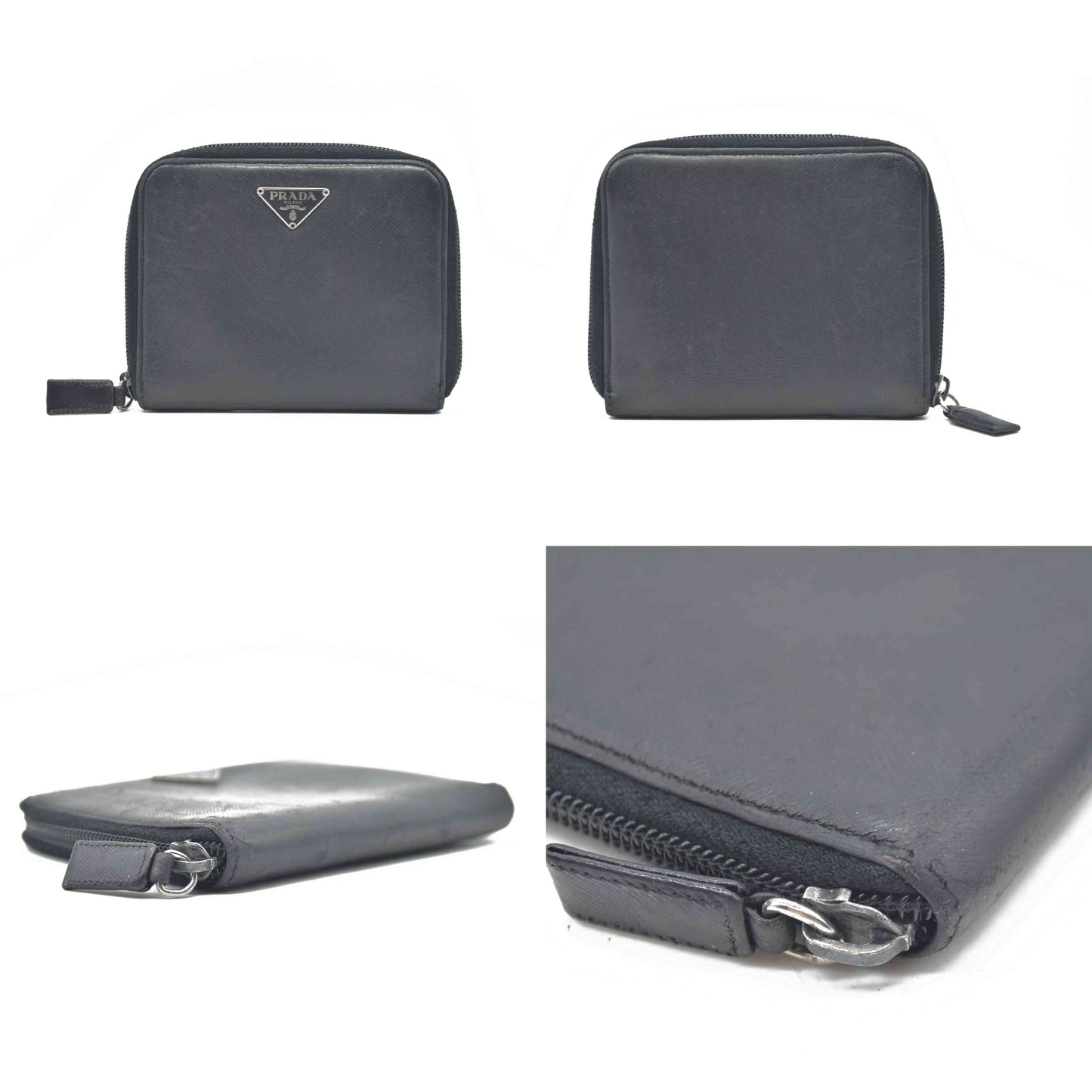 $725 Prada Logo Plaque Saffiano Wallet Black