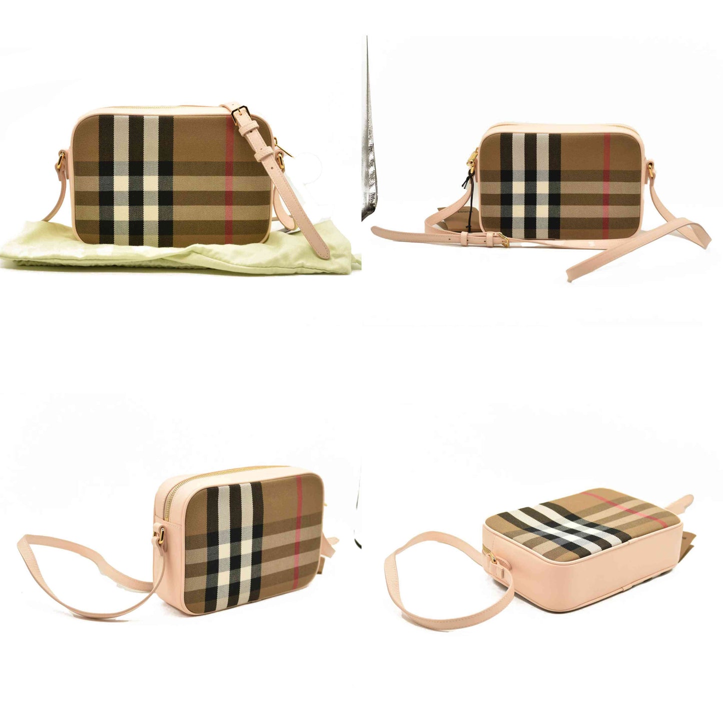 Burberry Calfskin Vintage Check Small Camera Bag Archive Pink