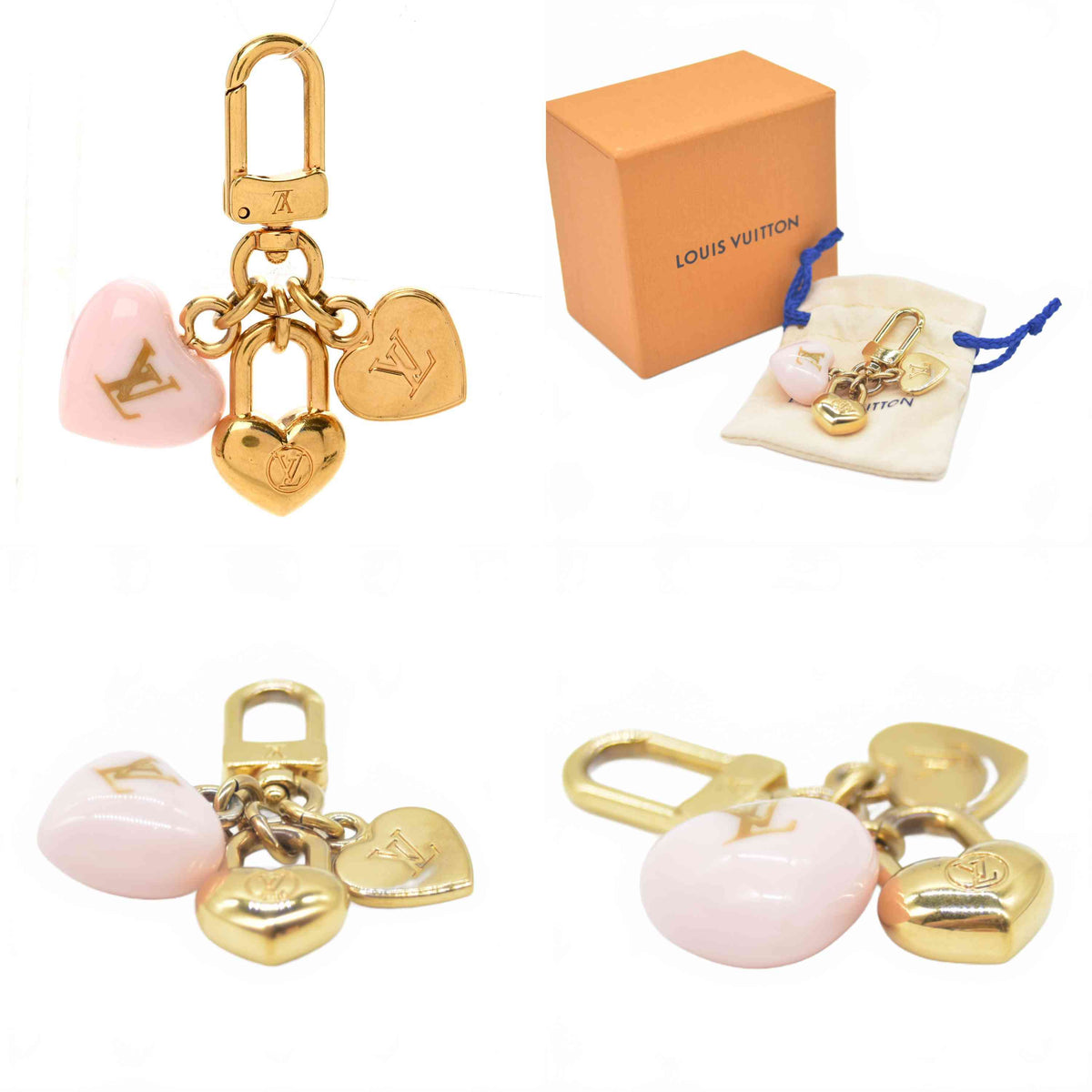 $480 2023 Louis Vuitton Micro Charms LV Heart Bag Charm Key Holder Gold AK4283