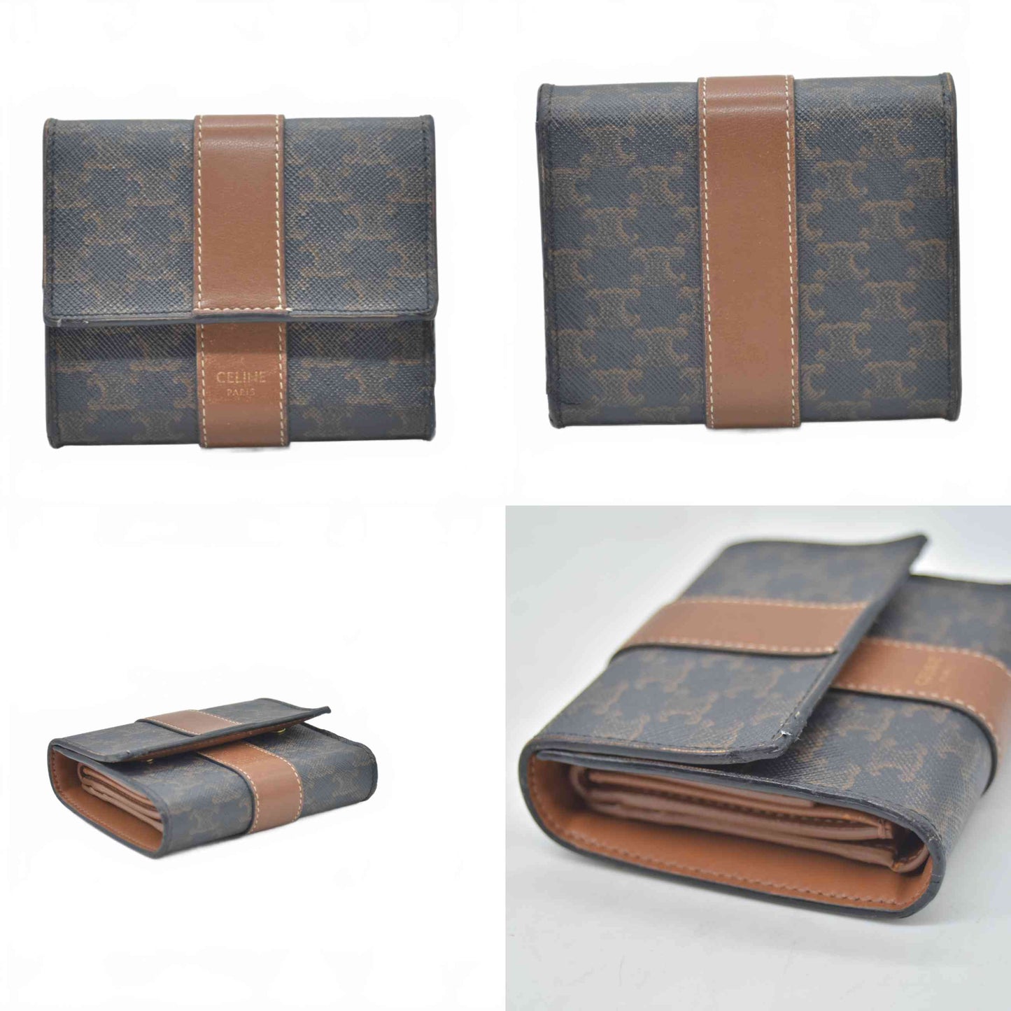 $690 Celine Triomphe Canvas Trifold Compact Wallet CONSIGNMENT