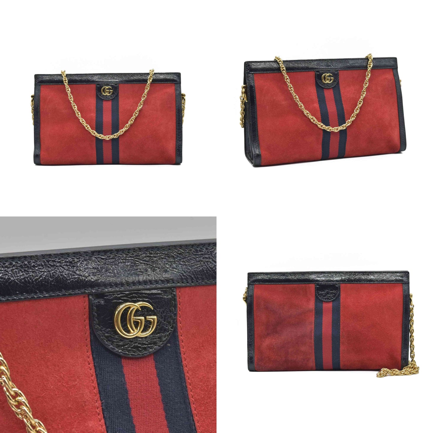 $2050 Gucci Double G Ophidia Small Suede Red