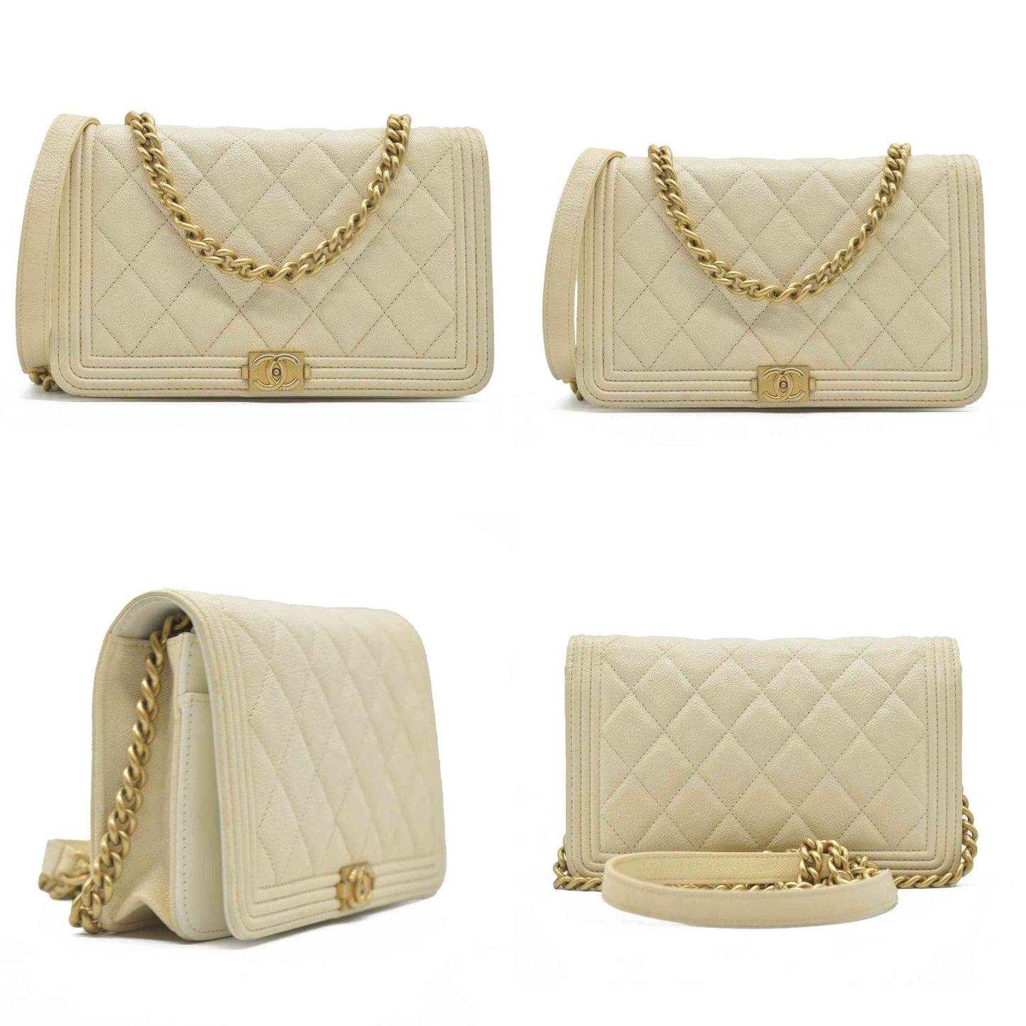 $3425 Chanel Caviar Quilted Boy Wallet On Chain WOC White