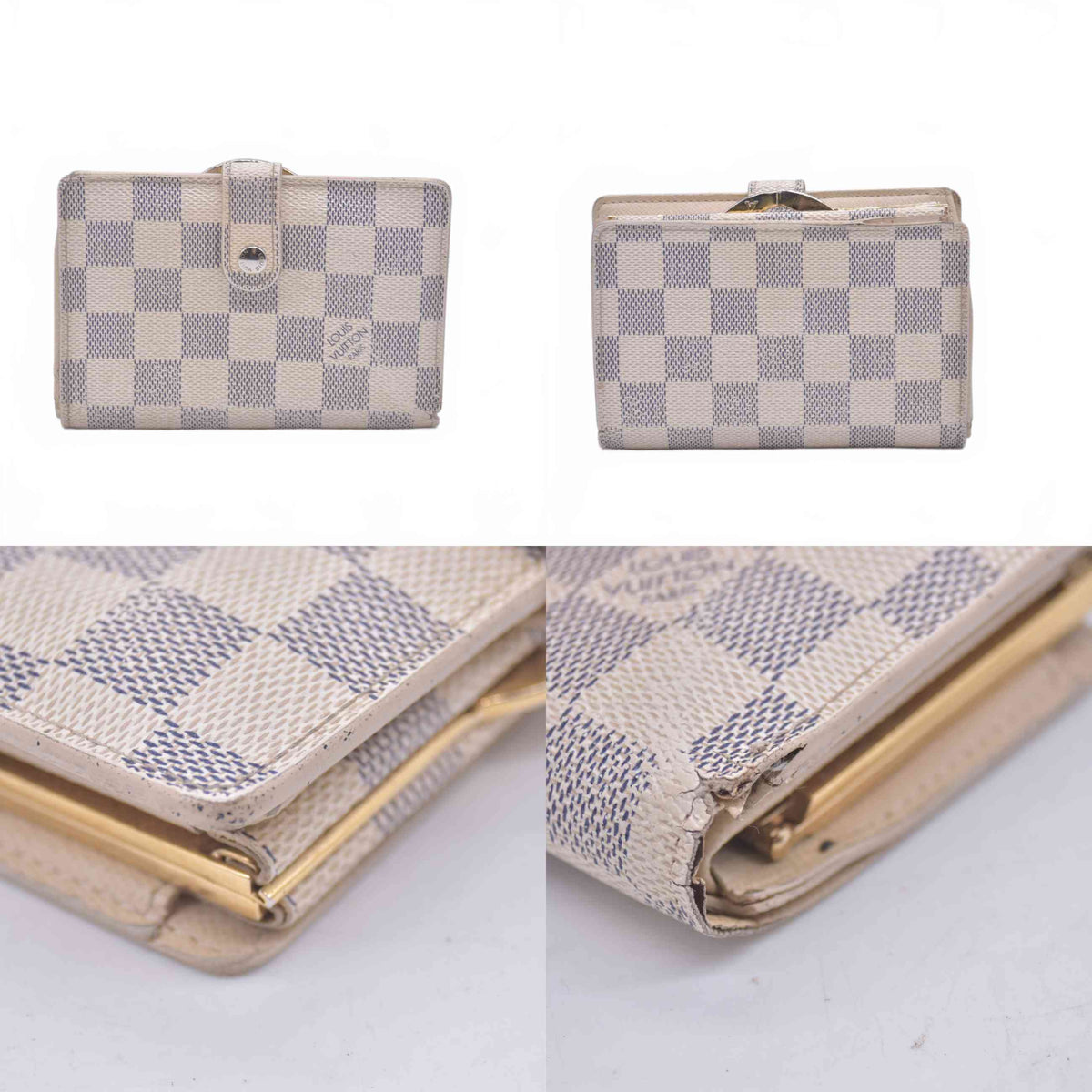 $735 2007 Louis Vuitton Damier Azur French Kisslock Wallet MI4027