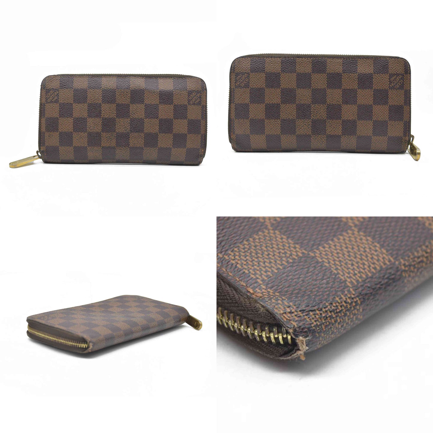$915 2011 Louis Vuitton Damier Zippy Zip Around Long Wallet Purse Brown CA5101