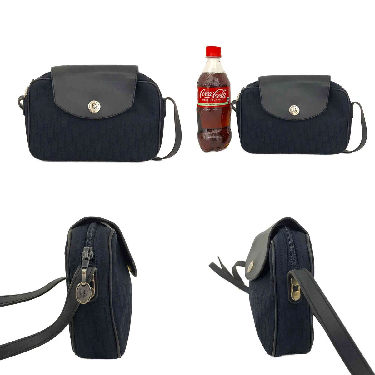 $1250 Christian Dior Oblique Trotter Canvas Leather Shoulder Bag