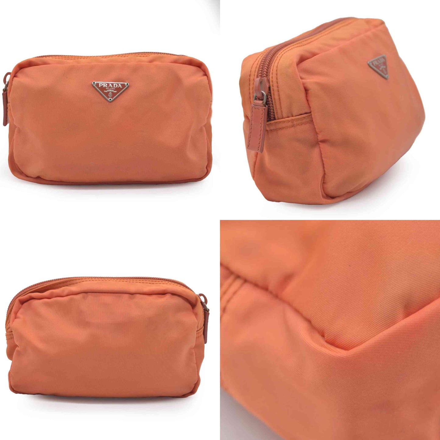 $695 Prada Nylon Vela Cosmetic Pouch Orange CONSIGNMENT