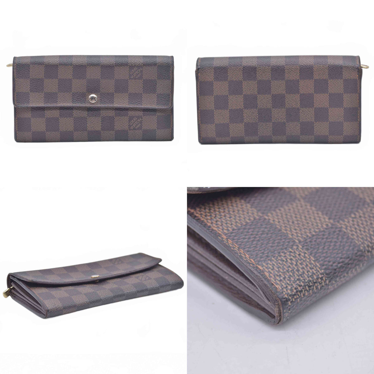 $800 2006 Louis Vuitton Damier Ebene Sarah Long Bifold Wallet Brown CA1026