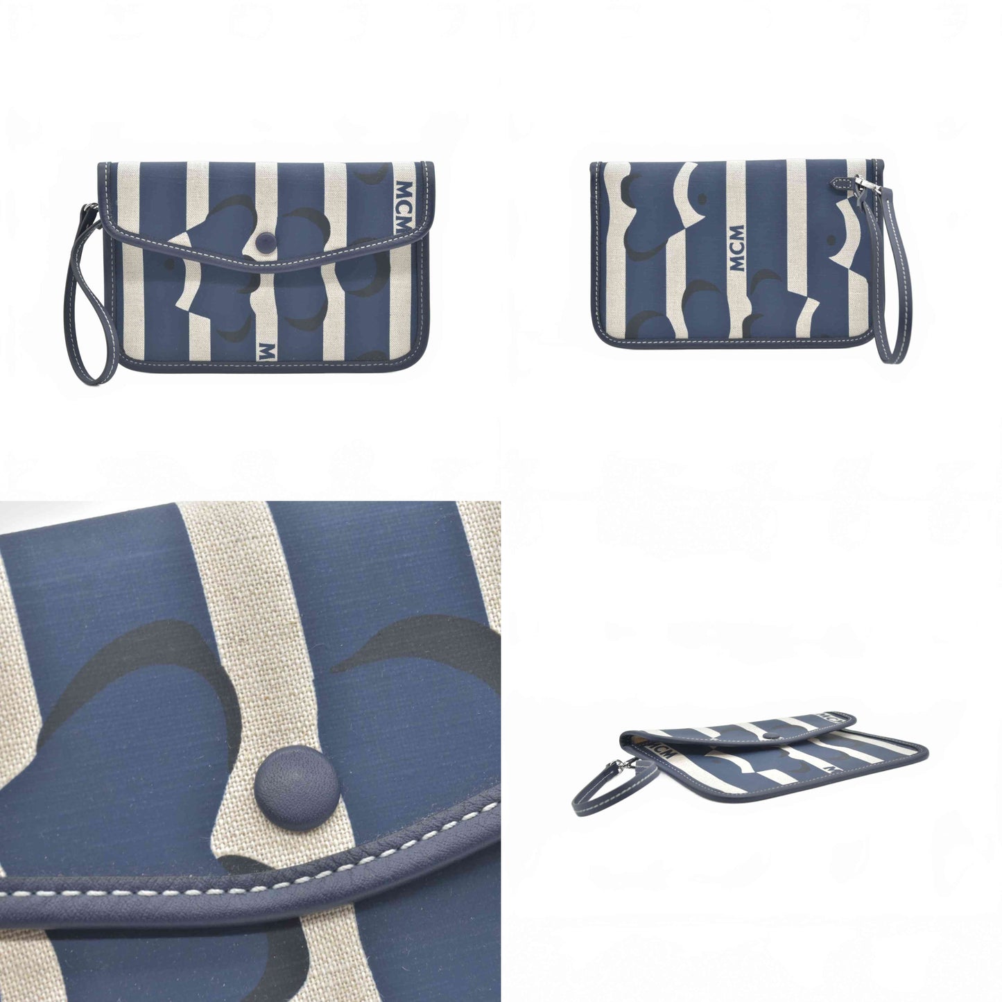 $530 MCM Aren Shopper Wristlet Canvas Navy Like New