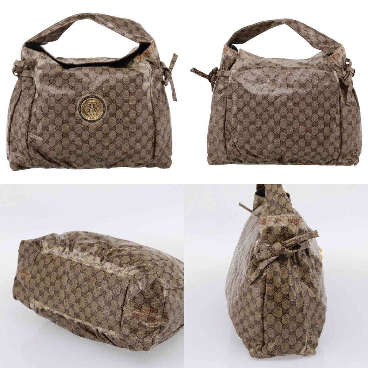 $750 Gucci Hysteria Fold Over Hobo GG Coated Canvas Medium
