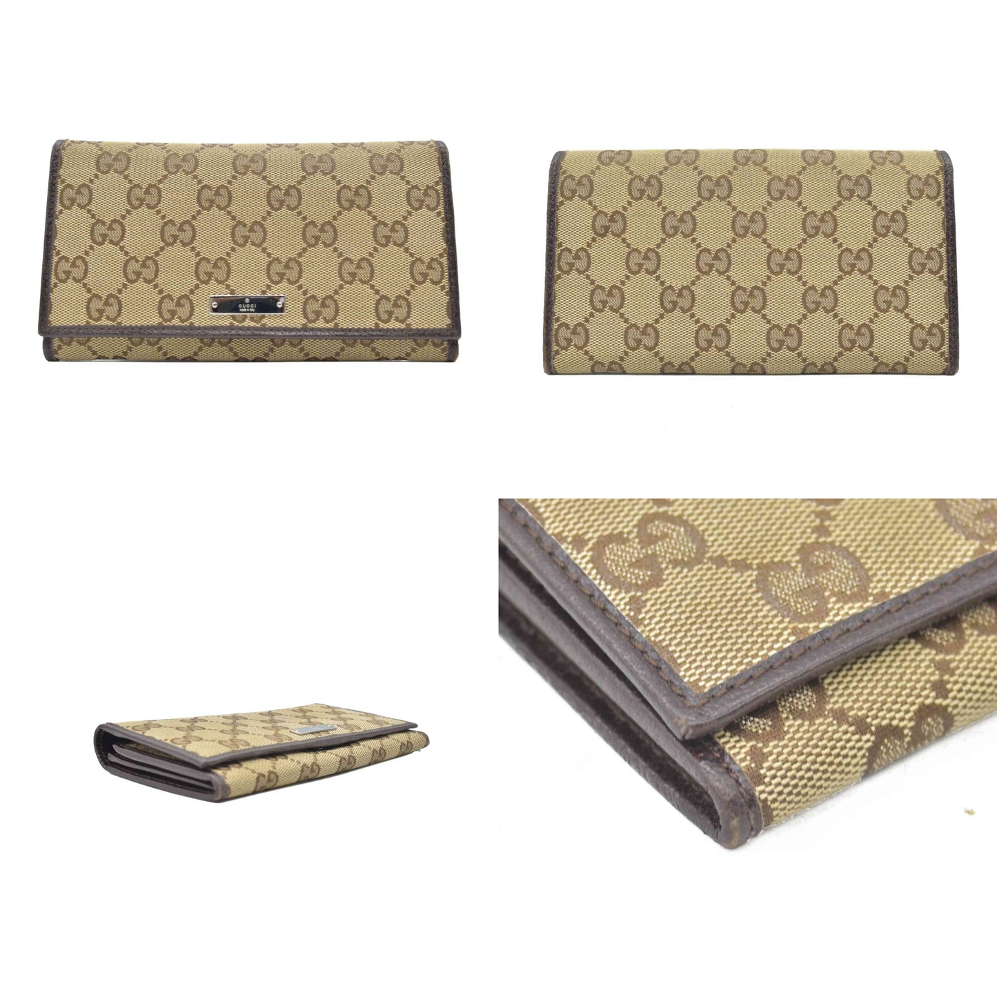 $690 Gucci GG Canvas Logo Plaque Bifold Wallet CONSIGNMENT
