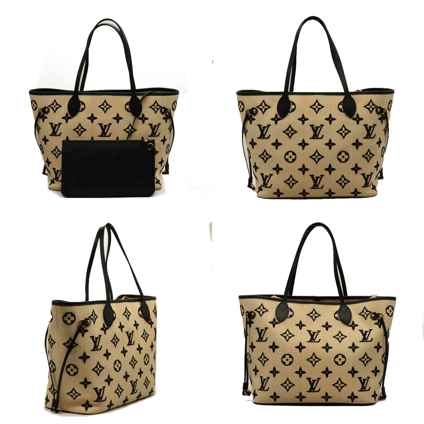 LOUIS VUITTON  Cotton Monogram Embroidered Neverfull MM Beige Black RFID