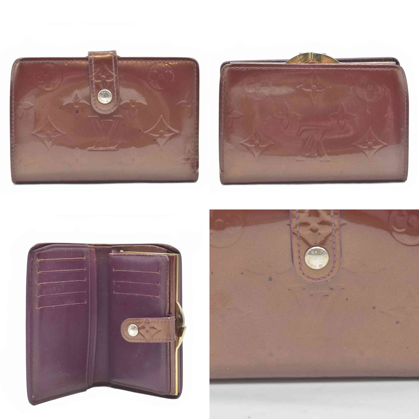 $935 2007 WELL WORN Louis Vuitton Vernis French Purse Wallet Amarante Wallet MI4037