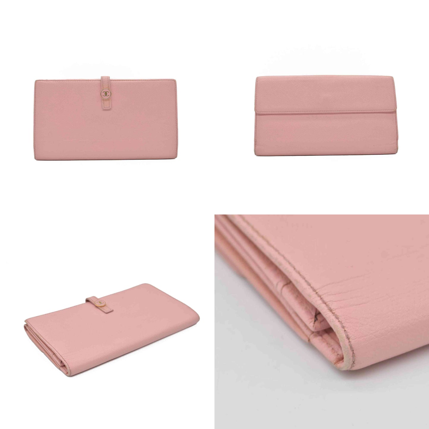 $1075 Chanel 2004 Grained Calfskin CC Button Long Wallet Pink CONSIGNMENT
