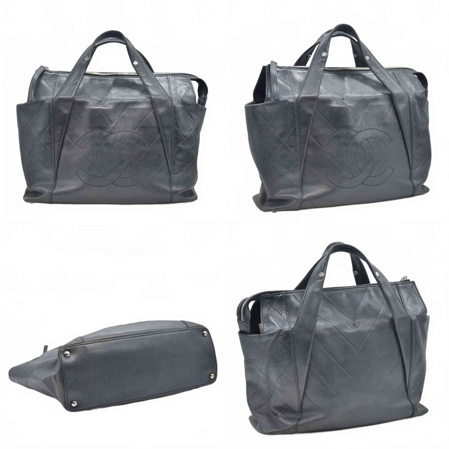 $3500 2006 Chanel Calfskin Chevron CC All Day Long Tote Black