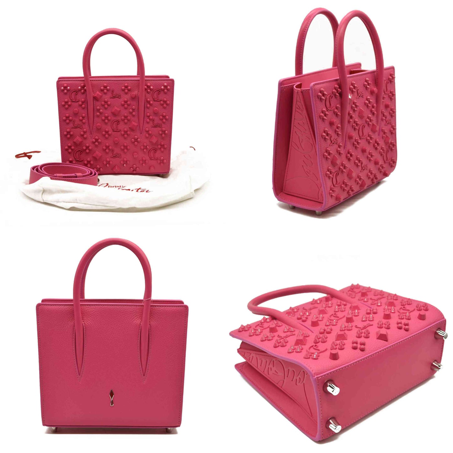 CHRISTIAN LOUBOUTIN  Calfskin Spikes Loubinthesky Mini Paloma Fuchsia