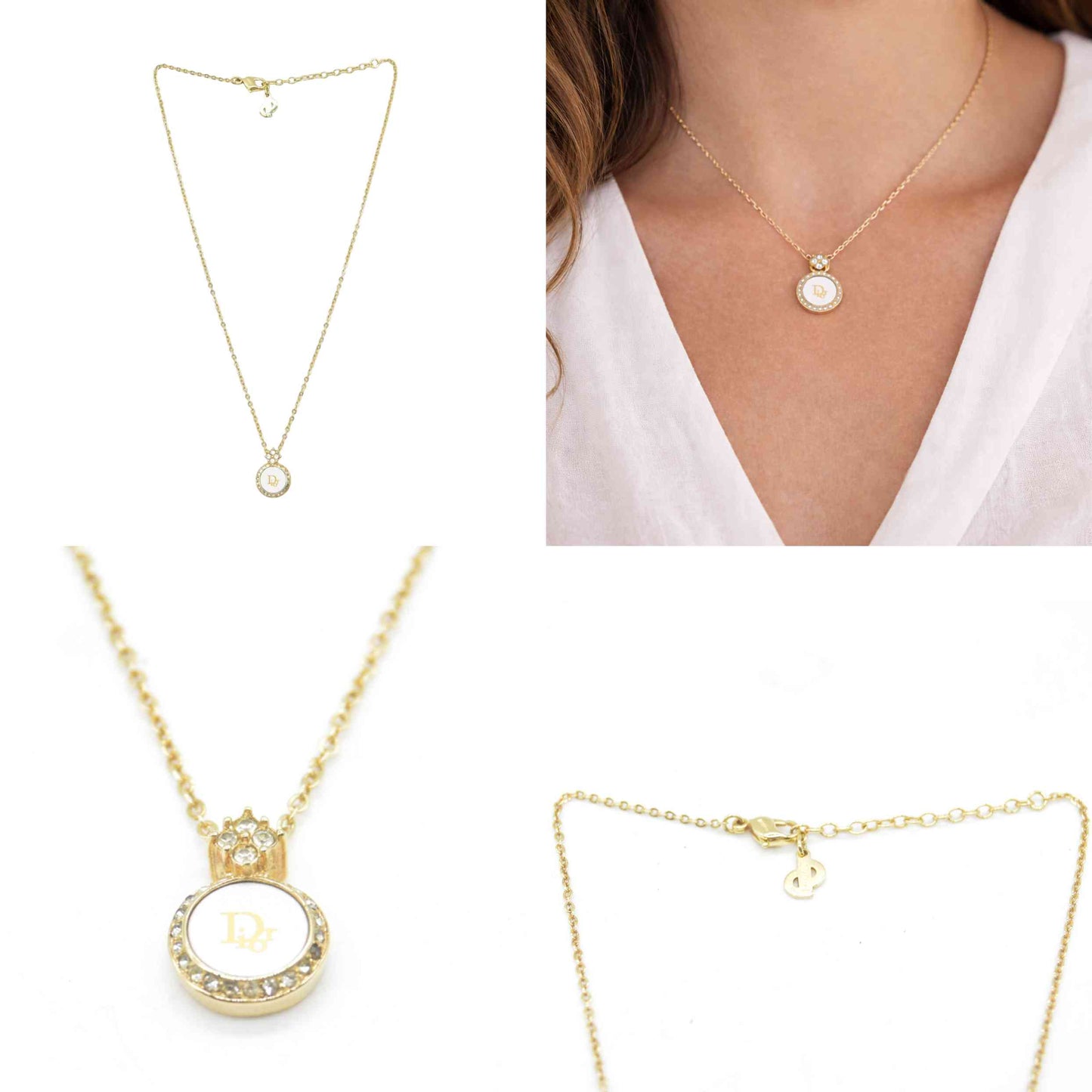 $400 Christian Dior Vintage CD Plaque Pendant Necklace Gold Plated