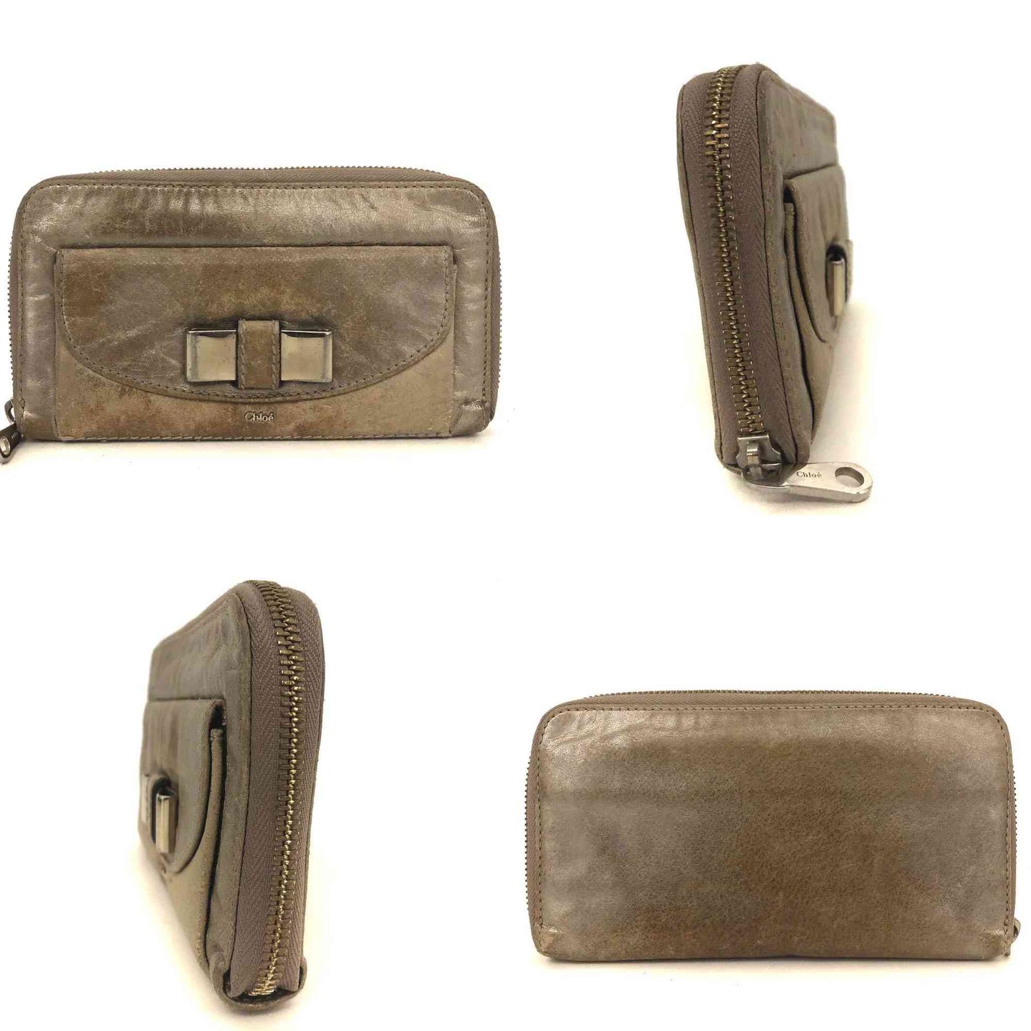$690 Chloe Lily Leather Zip Around Long Wallet Purse Gold