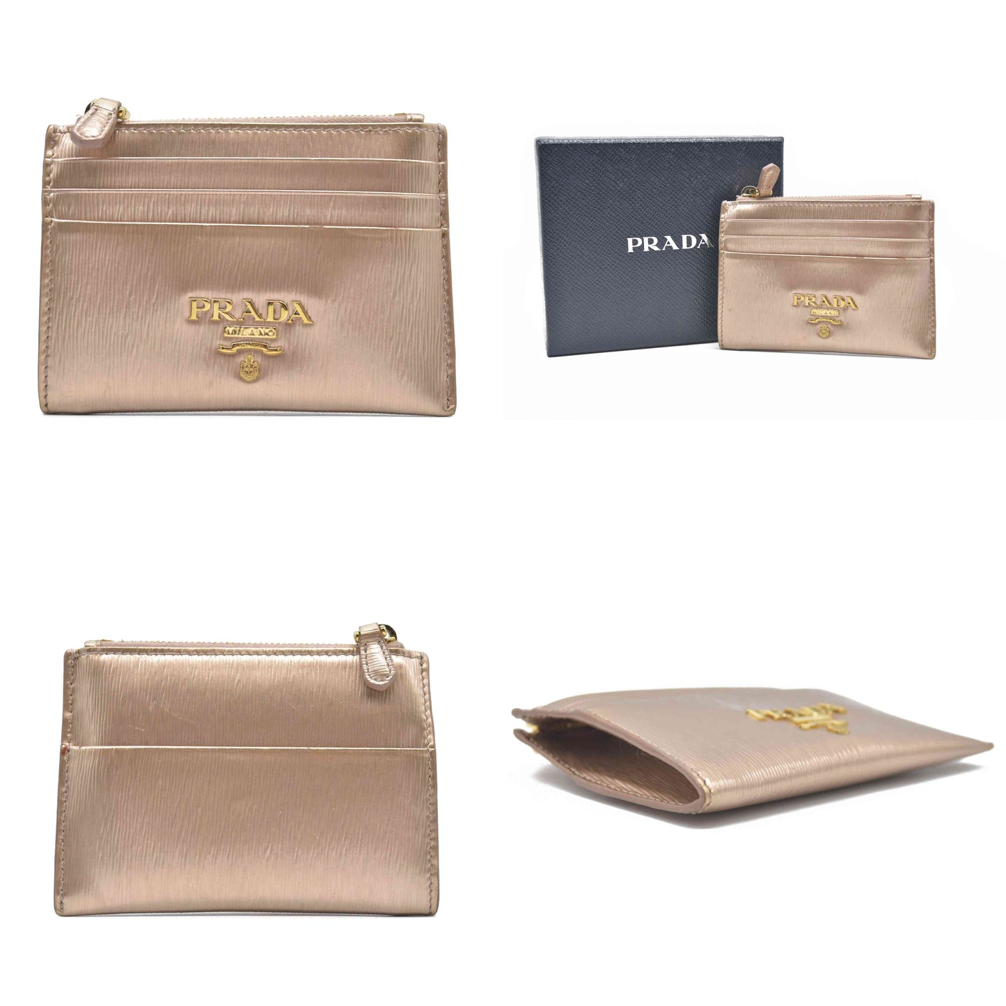 Prada Small Saffiano and Smooth Leather Wallet rose gold