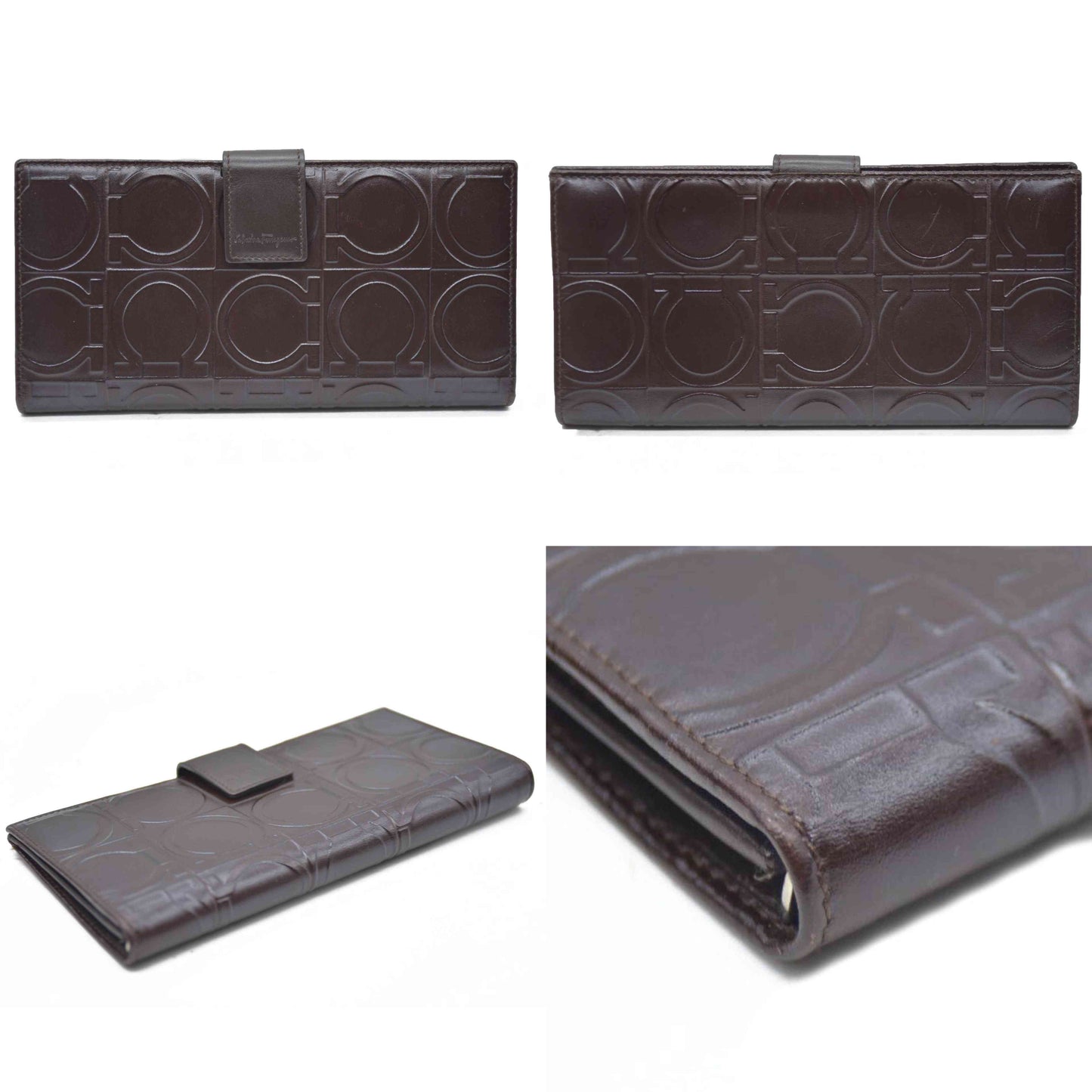 Salvatore Ferragamo Gancini  $795 Leather Long Bifold Wallet Brown/7BH0196