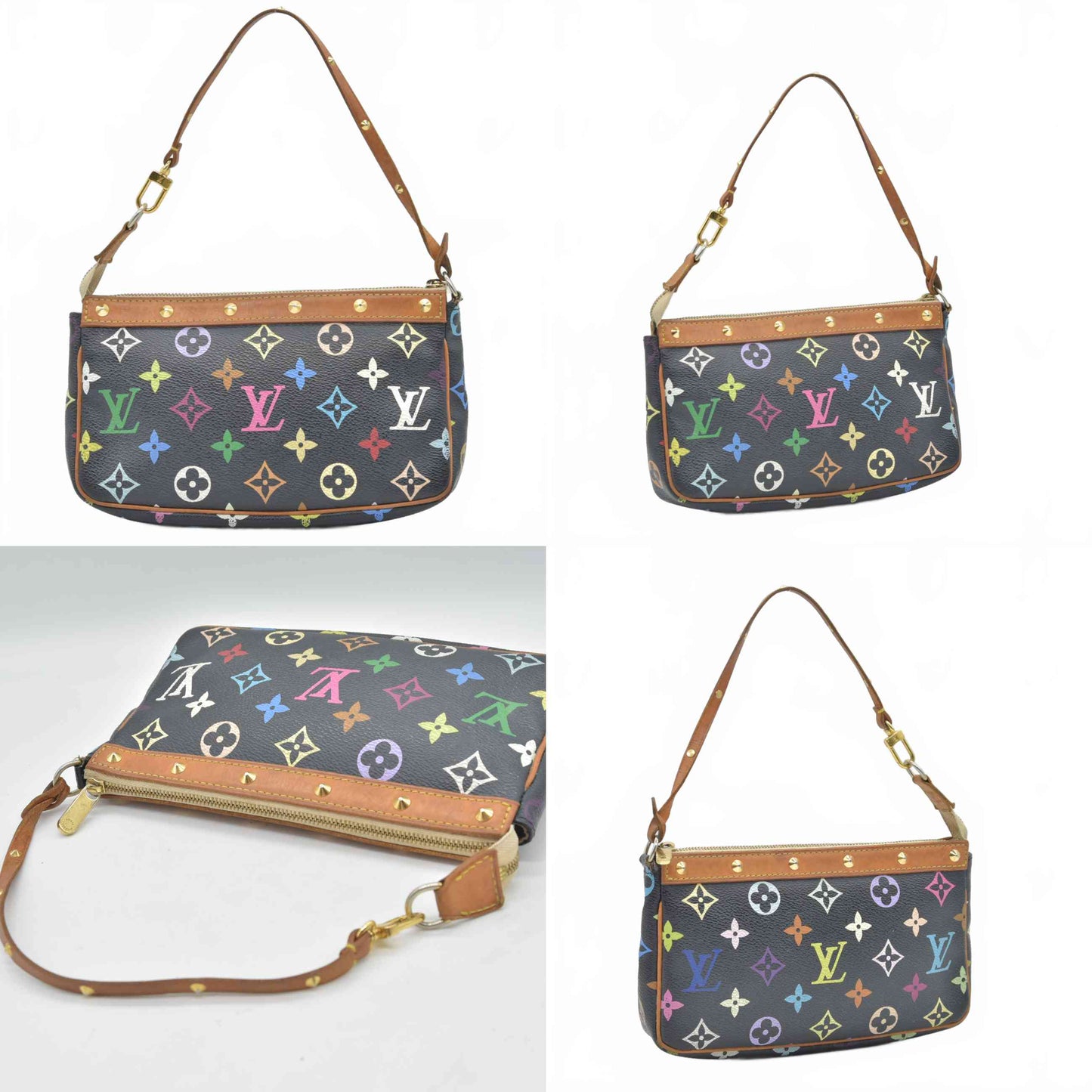 $1490 2003 Louis Vuitton Monogram Multicolor Pochette Accessories Black SL0093