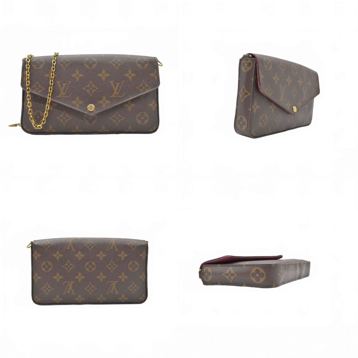$1580 Louis Vuitton Monogram Pochette Felicie Chain Wallet Fuchsia