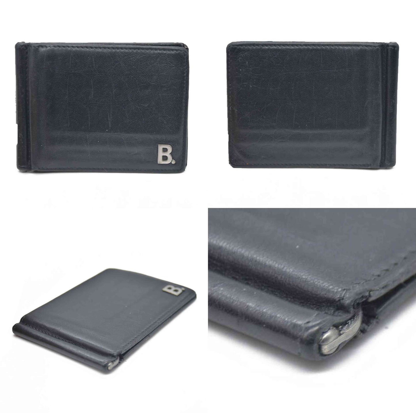 BALENCIAGA $600 B Logo Leather Bifold Wallet Black/7BH0103