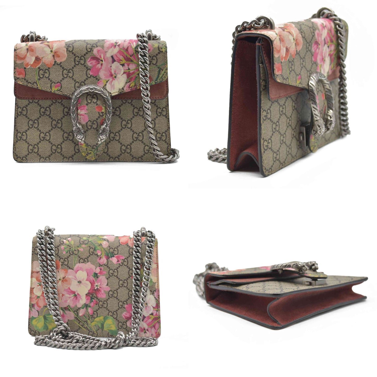 $1200 Gucci GG Supreme Monogram Blooms Mini Dionysus Shoulder Bag Beige Multicolor Dry Rose