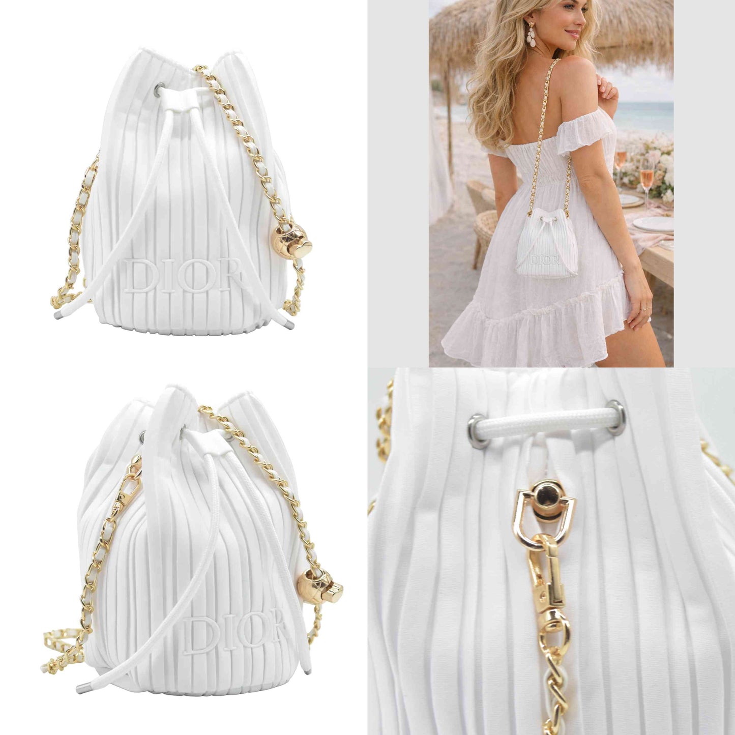 Dior GWP Bucket Drawstring Bag White with Modifications