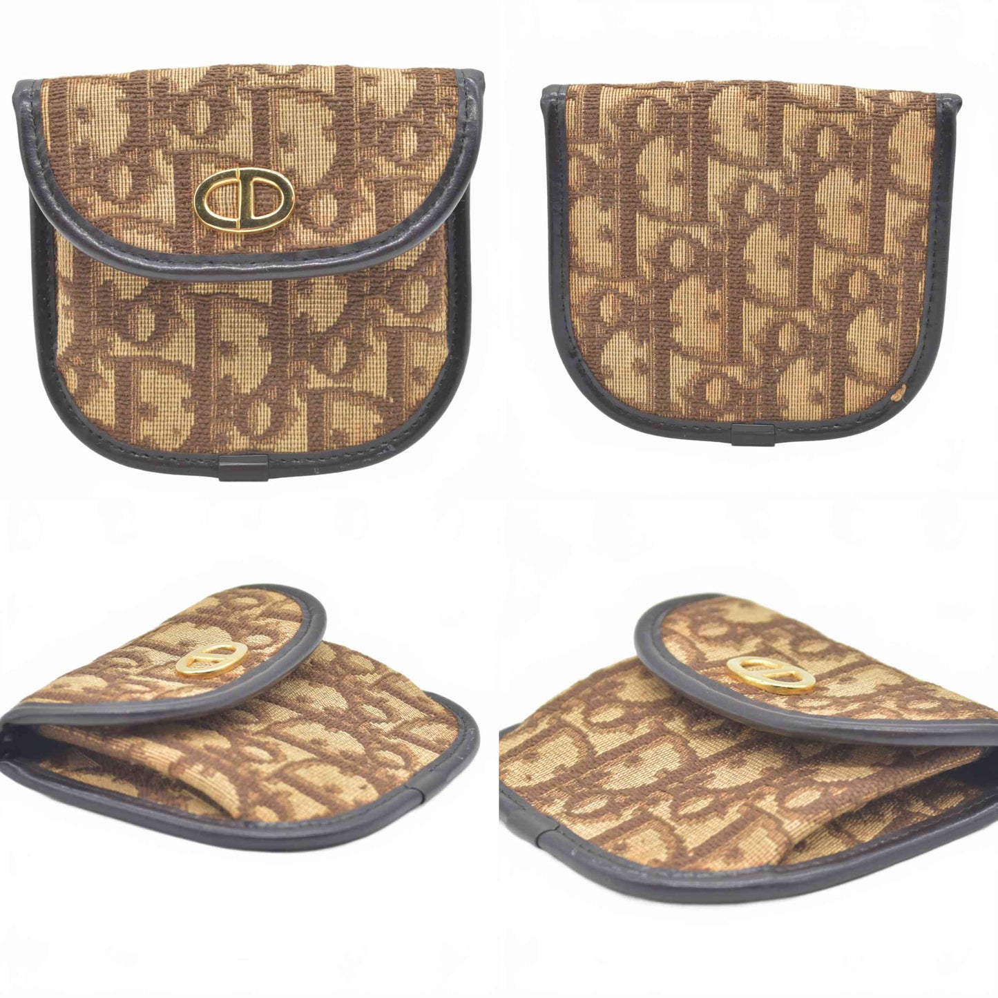 $450 CHRISTIAN DIOR Oblique Trotter Canvas Saddle Coin Purse Brown