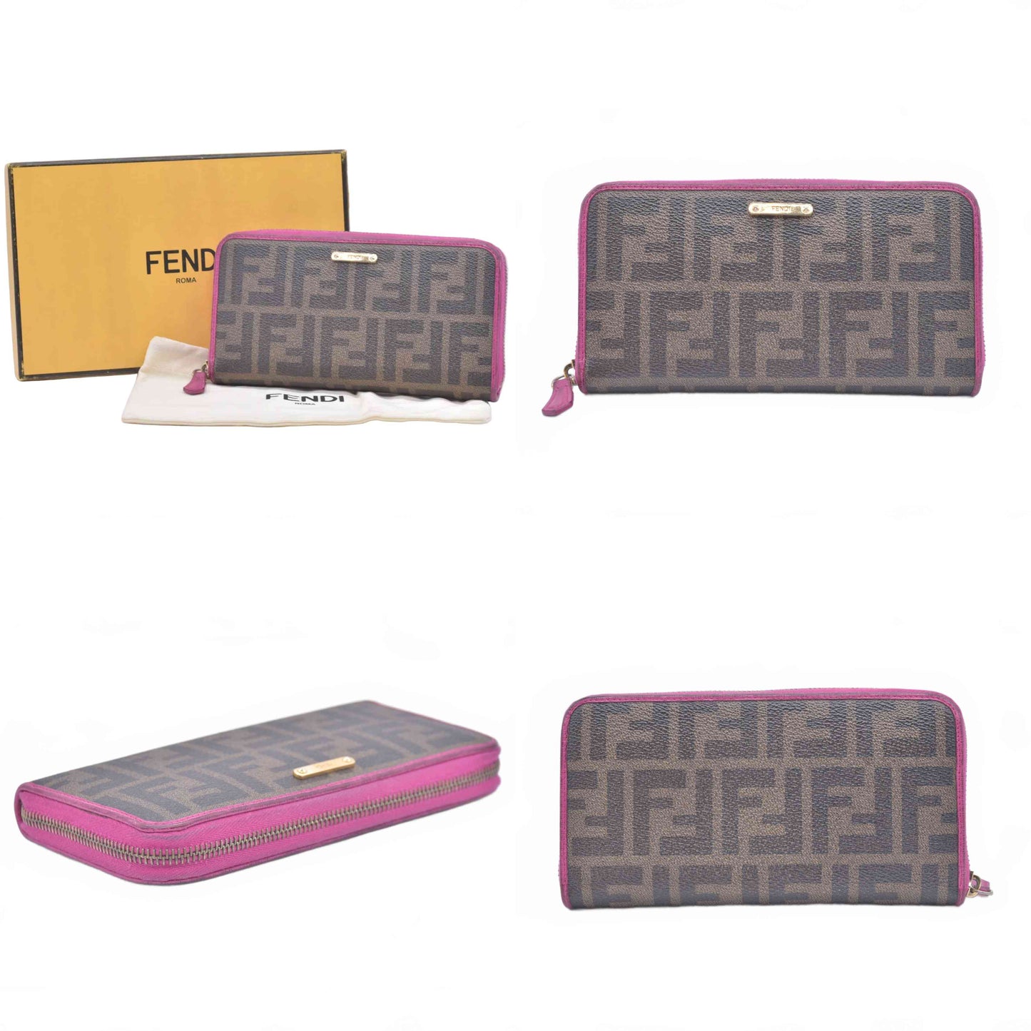 $930 Fendi Zucca Pink Monogram Zip Around Wallet CONSIGNMENT