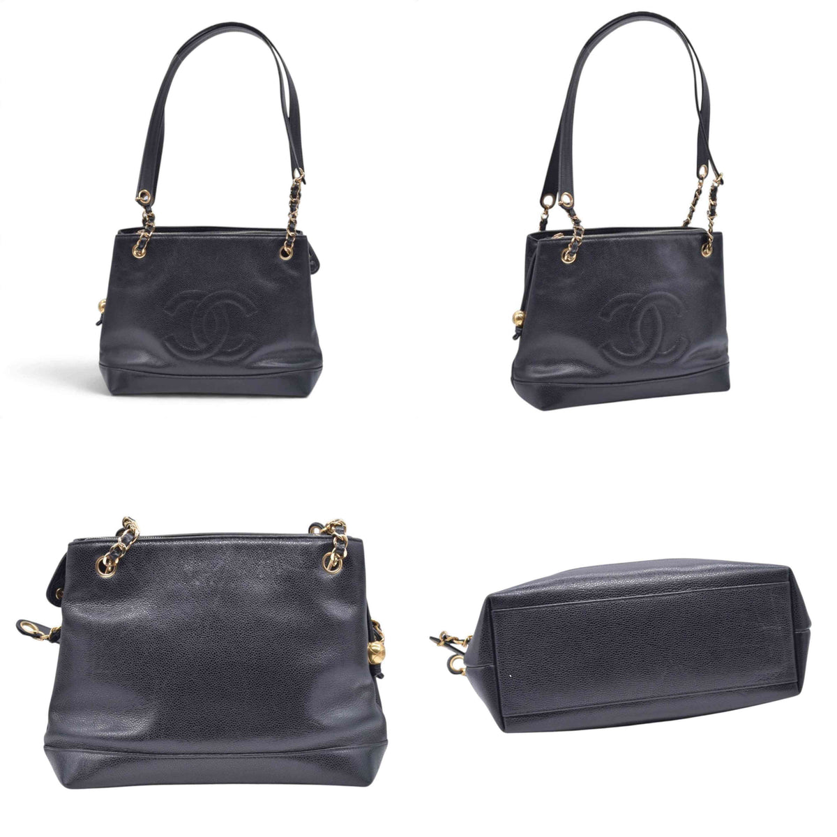 $2800 CHANEL Black Caviar Leather Embossed CC Medallion Tote CONSIGNMENT 10021432