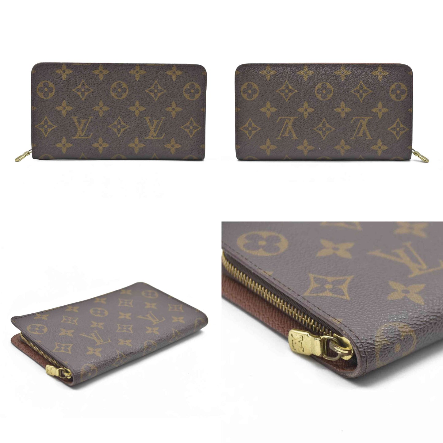 AUCTION $915 Louis Vuitton Monogram Porte Monnaie Zippy Long Wallet Brown CA1907