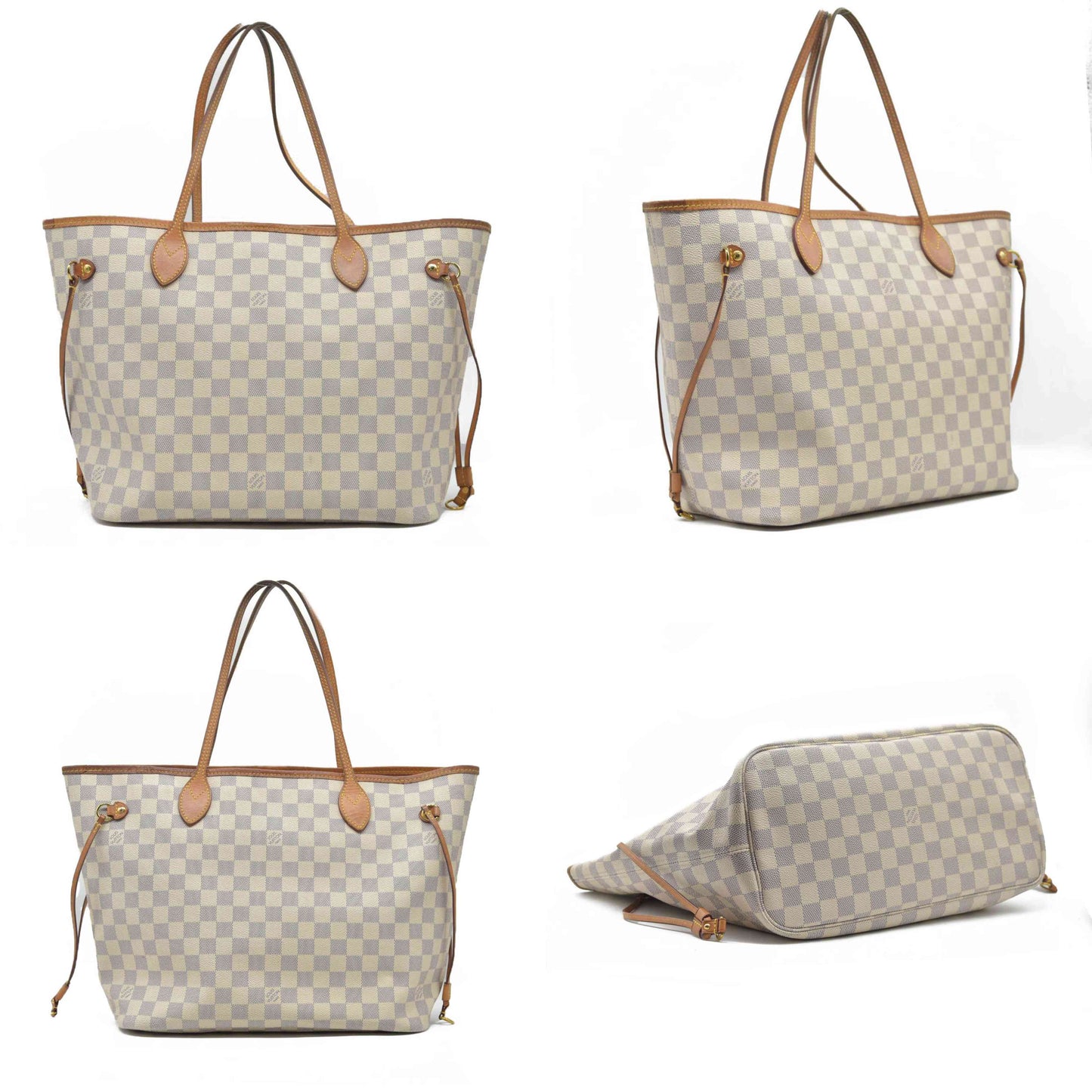 $2170 Louis Vuitton Damier Azur Neverfull MM Rose Ballerine
