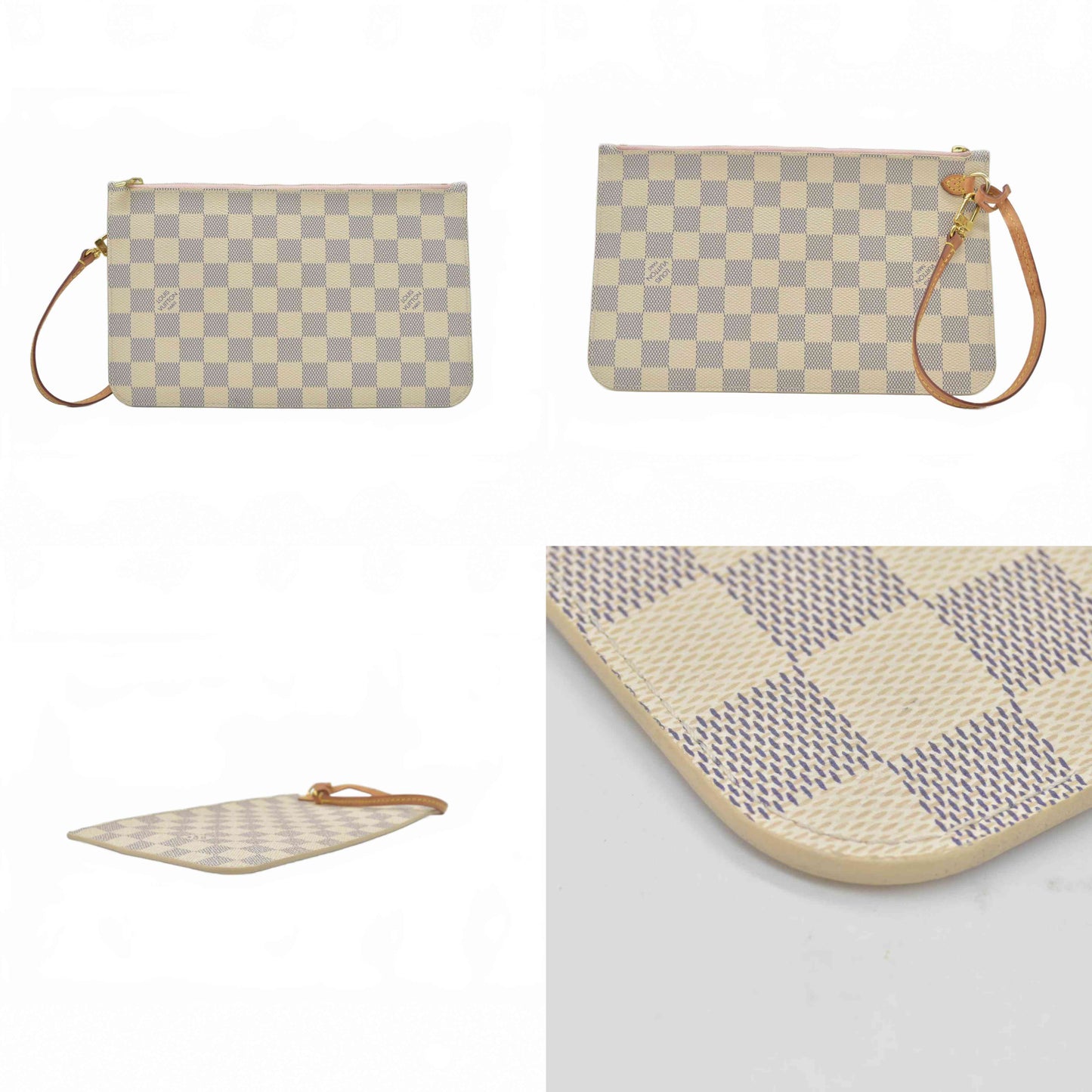 $600 2018 Louis Vuitton Damier Azur Neverfull MM GM Pochette Rose Ballerine FL4148