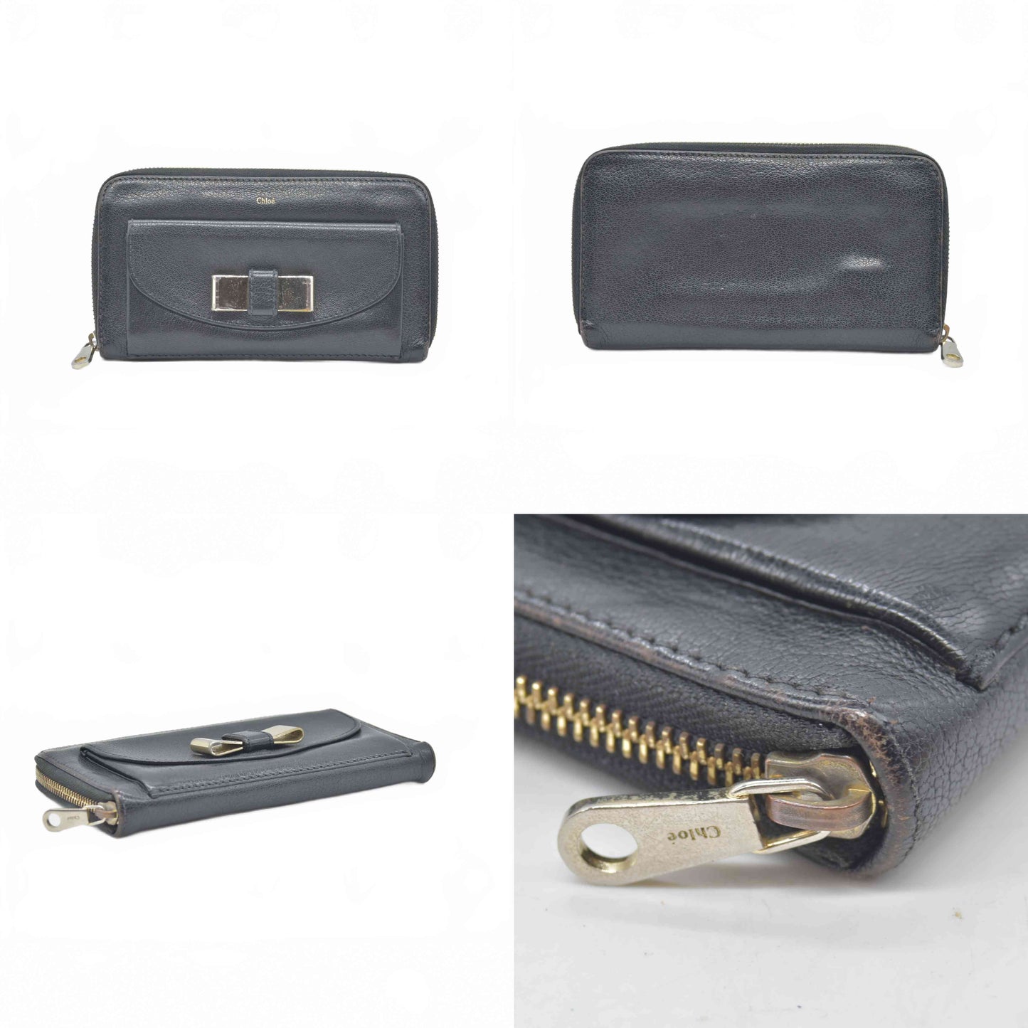 $550 Chloe Lily Leather Zip Around Long Wallet Purse Black