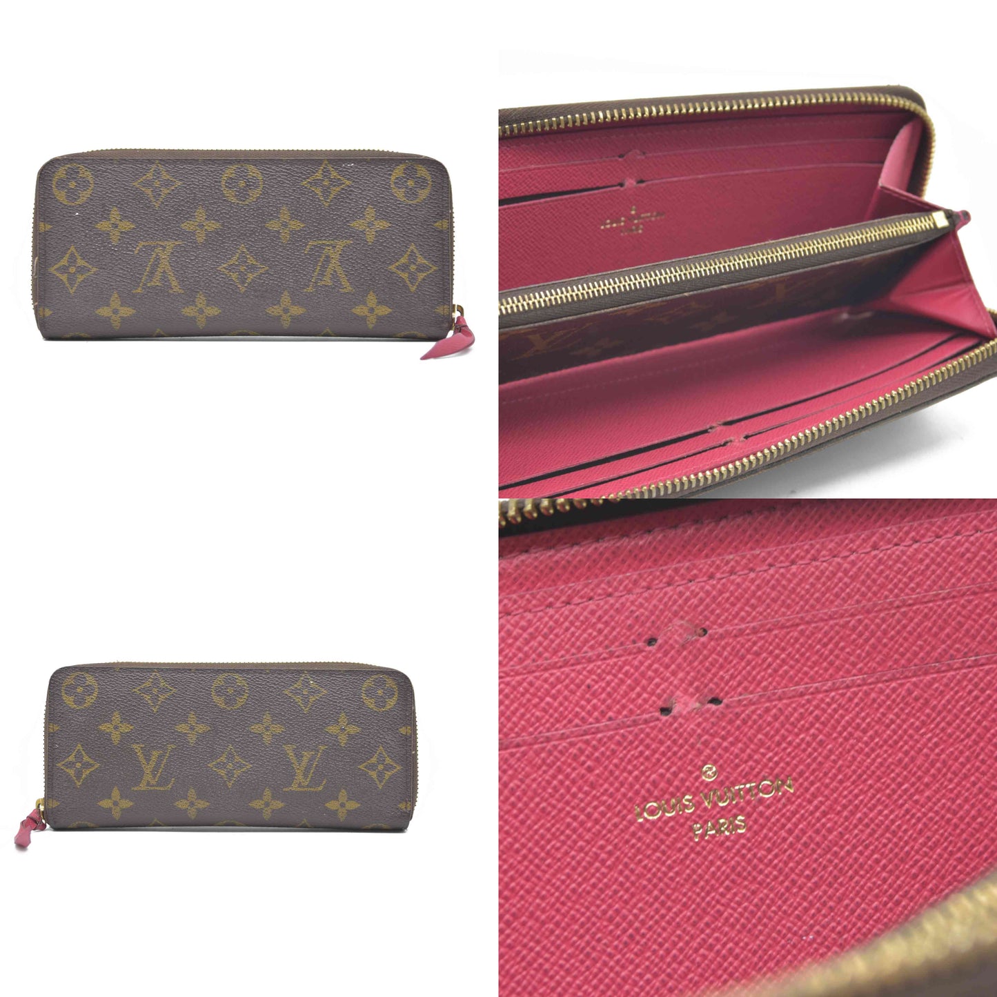 $605 Louis Vuitton  Monogram Clemence Wallet Fuchsia SD1108 2018