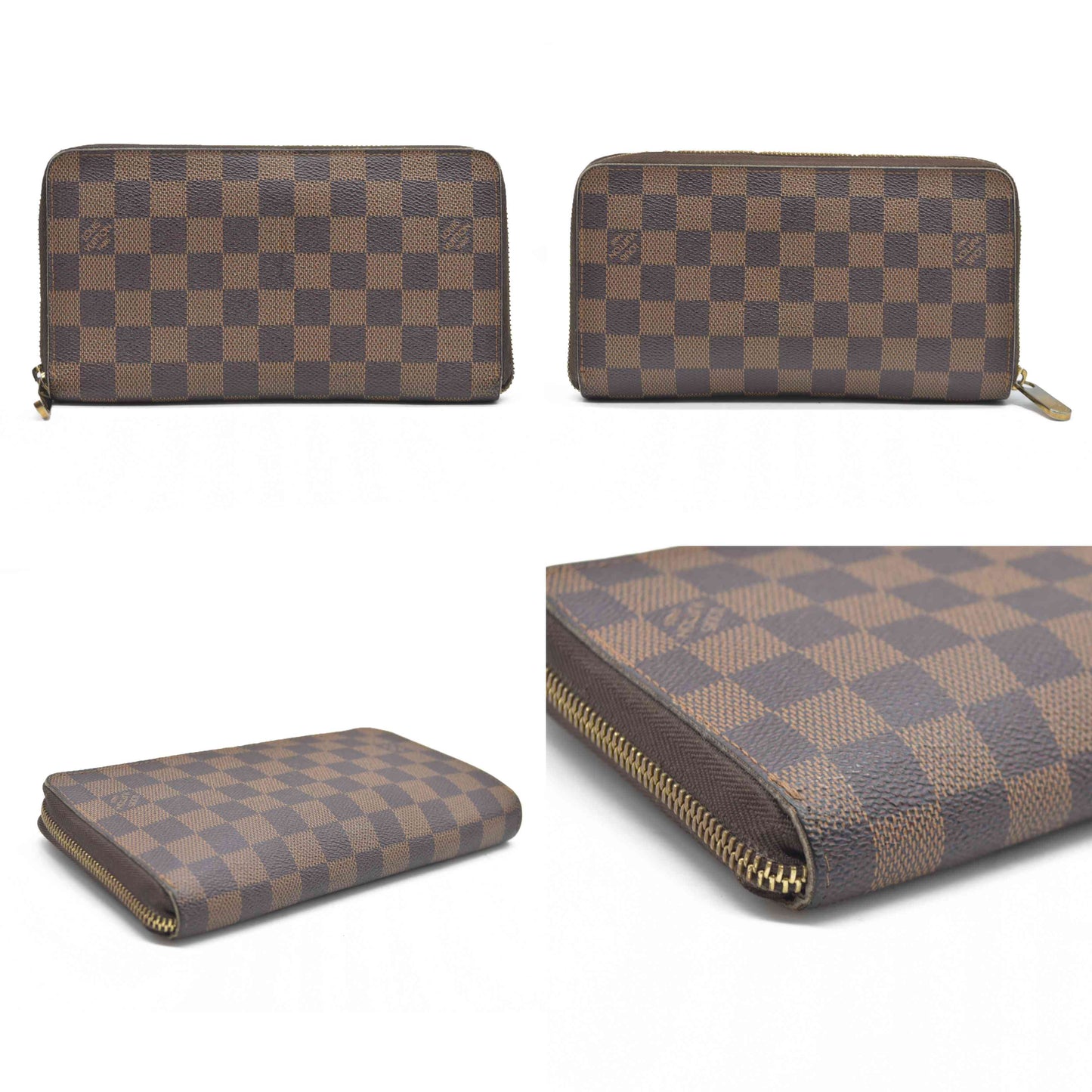 AUCTION $1060 Louis Vuitton Damier Zippy Zip Around Organizer Long Wallet Brown VI0036