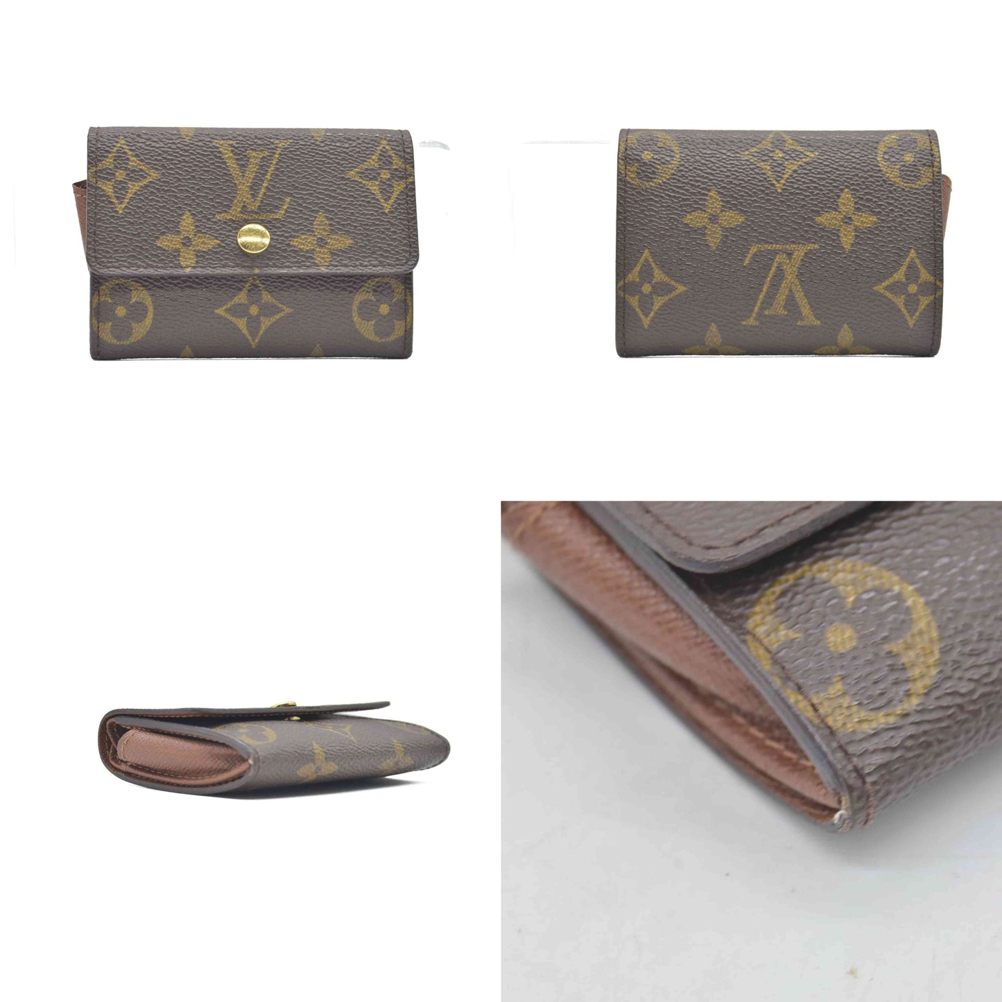 $435 Louis Vuitton Monogram Porte Monnaie Plat Coin Purse Wallet Brown CONSIGNMENT