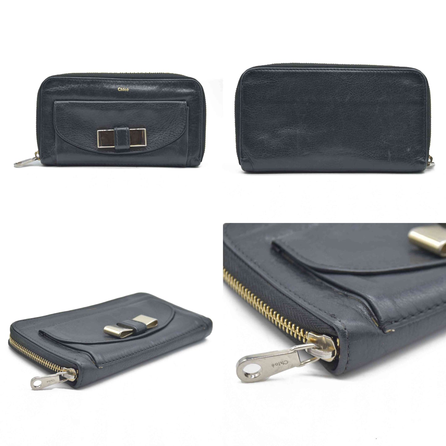 AUCTION $550 Chloe Lily Leather Zip Around Long Wallet Purse Black