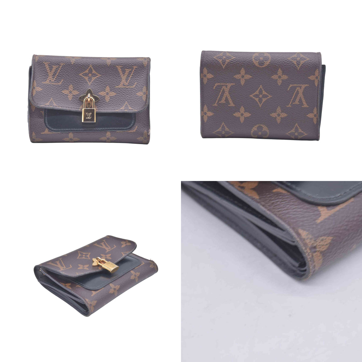 $820 2012 Louis Vuitton Monogram Flower Lock Compact Wallet Black SP4182 CONSIGNMENT 10020959
