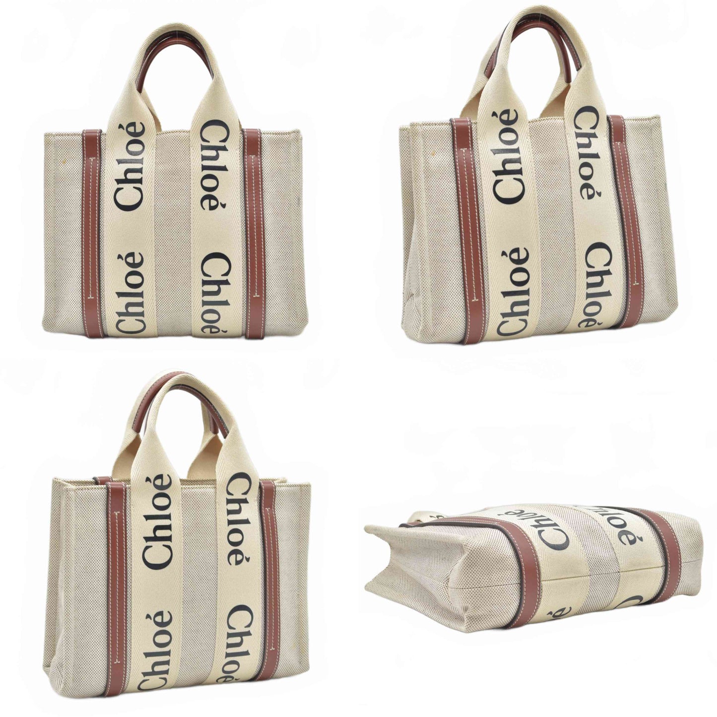 $1250 Chloe Canvas Small Woody Tote Bag Beige